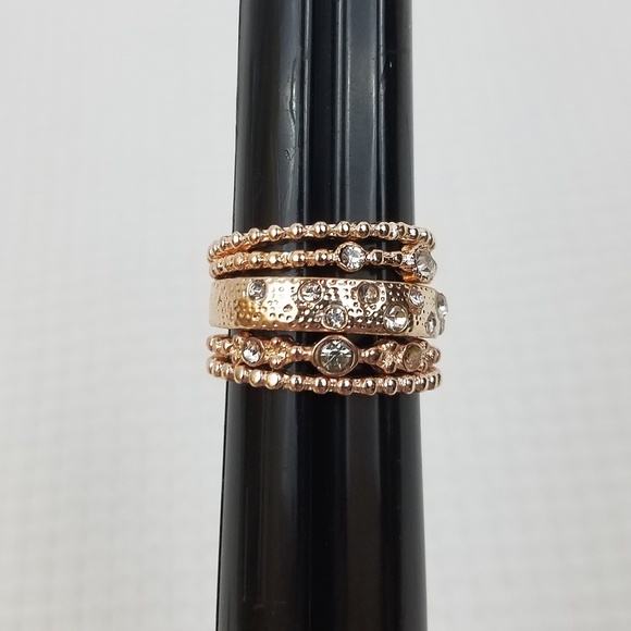 Rose GOLD Stacking Crystal Ring Boho Set - Picture 7 of 8